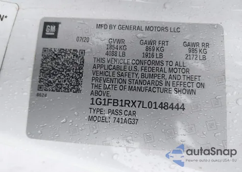 2020 Chevrolet Camaro Rwd 1Ls from USA, damaged, VIN 1G1FB1RX7L0148444